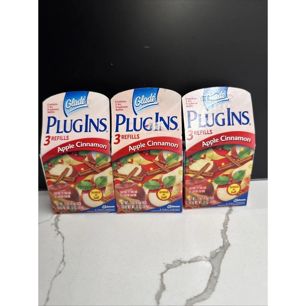 Lot of 9 Glade PlugIns Scented Oil Refills Apple Cinnamon 3 Packs of 3 Fresh New
